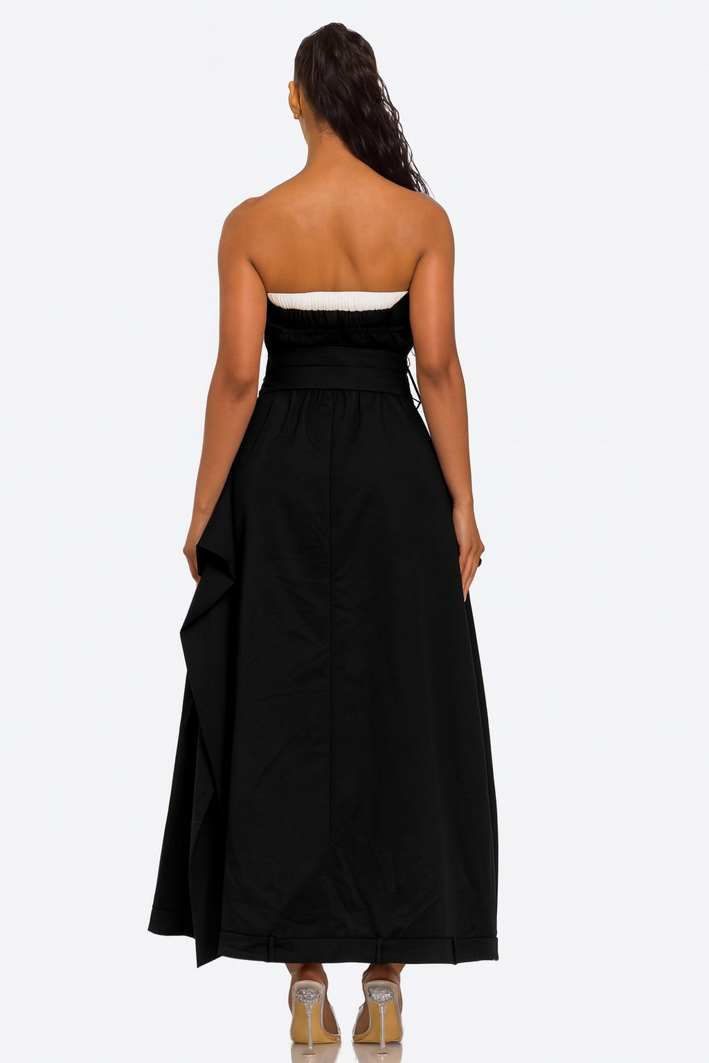 Strapless Belted Trench Maxi Dress