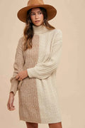 Color Block Turtleneck Sweater Dress