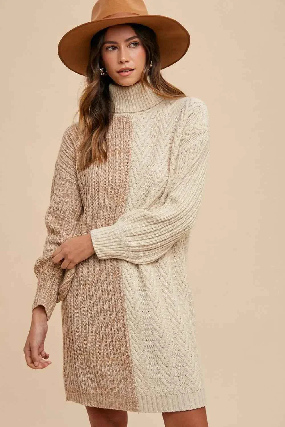 Color Block Turtleneck Sweater Dress
