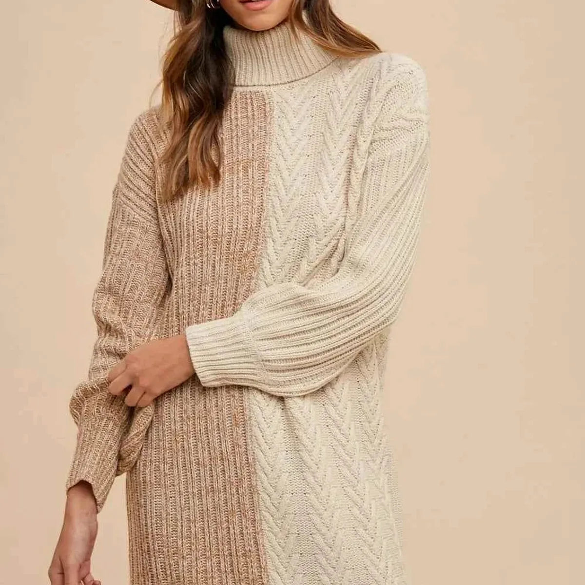 Color Block Turtleneck Sweater Dress