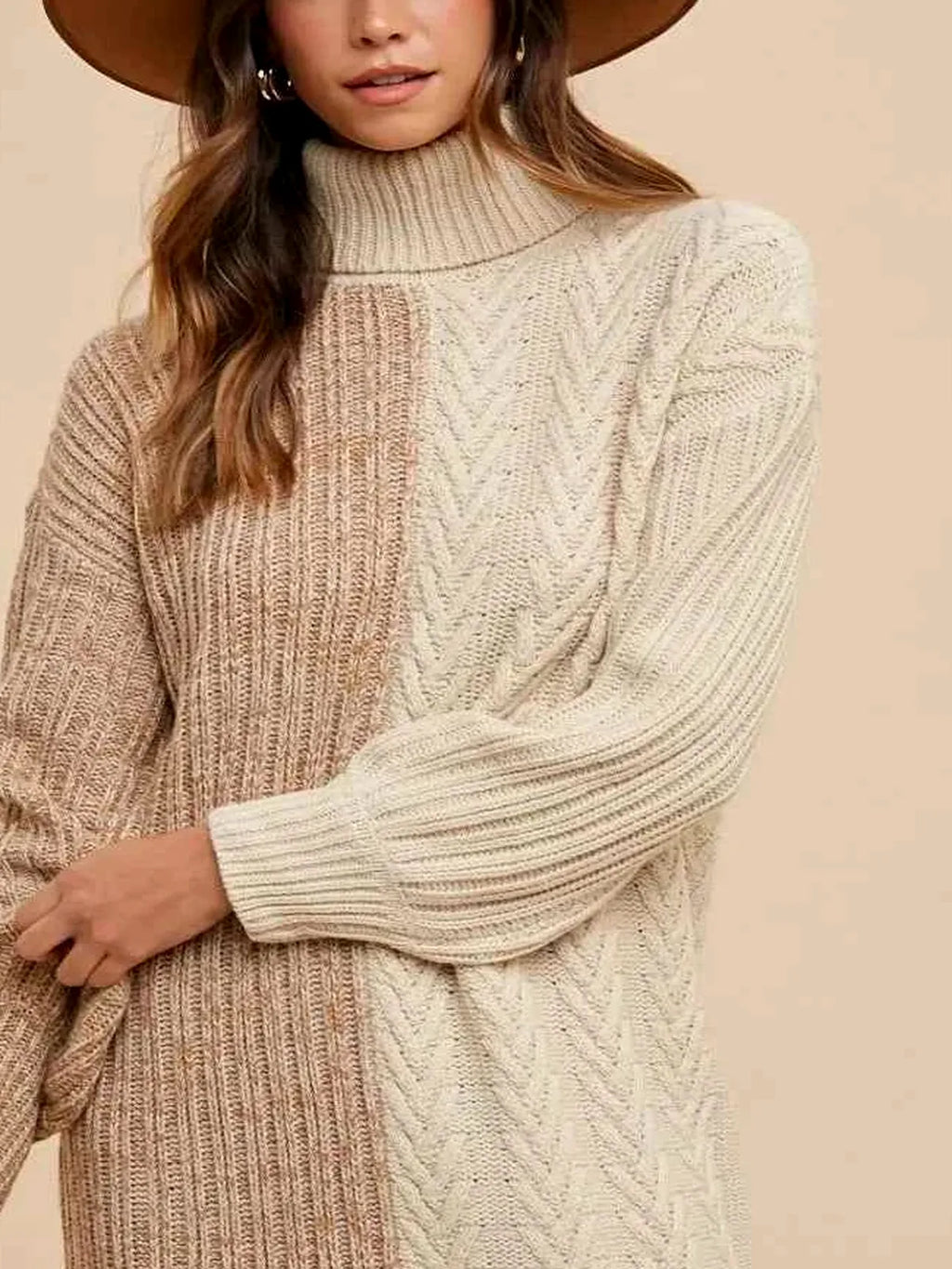 Color Block Turtleneck Sweater Dress
