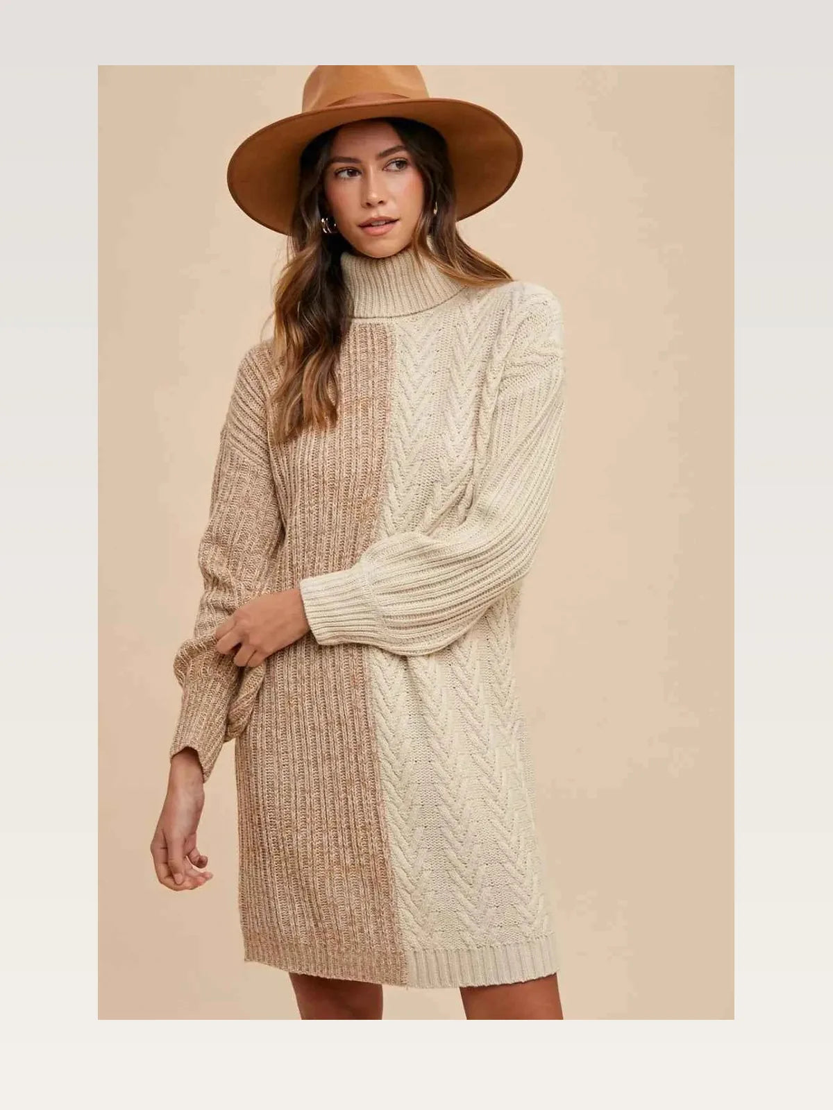 Color Block Turtleneck Sweater Dress